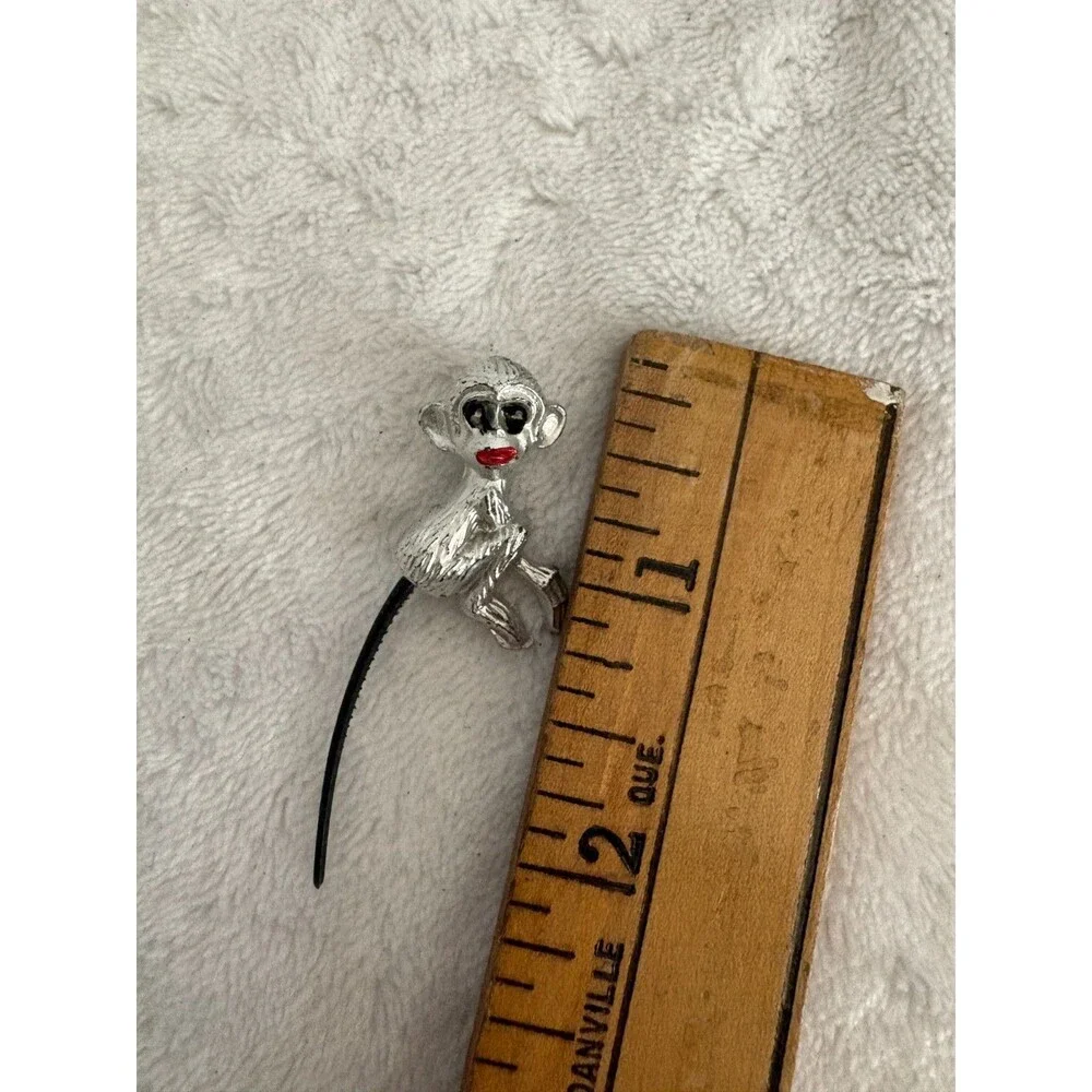 Vintage Silver-Tone Metal MONKEY (Rubber Tail) Brooch/Pin